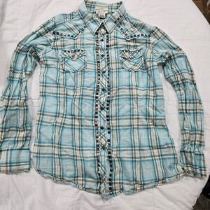 Ariat Blue Plaid Button Down Shirt